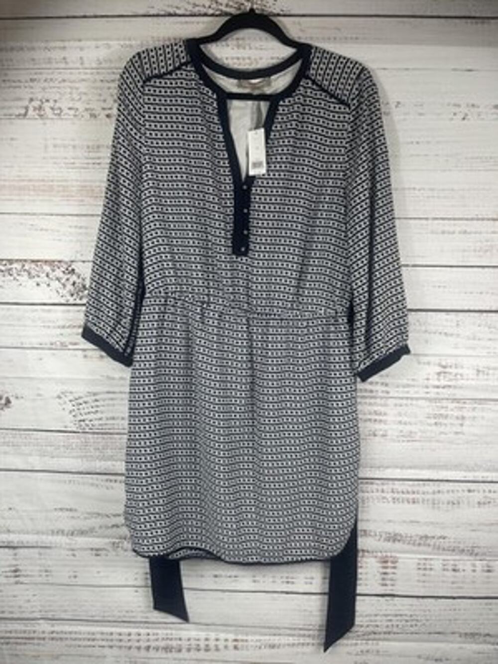 Banana Republic Shirt Dress Womens 14 Blue Chain Print Henley Belted Lined